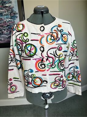 Michael Simon M Embroidered Bike Bicycle Cycling Race Sweater cardigan **READ***